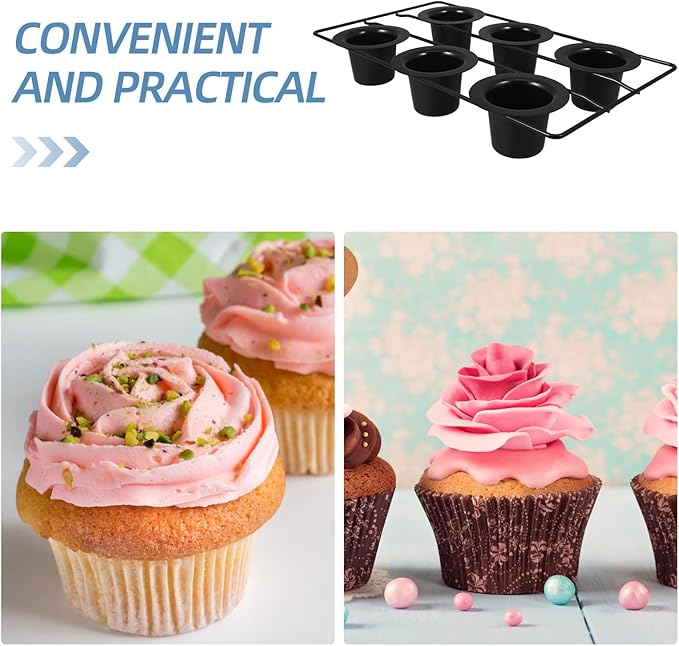 Nonstick Carbon Steel Muffin Baking Set 6-cup Thickened Black Coating Popover and Cupcake Pan Oven Bakeware for Home Baking