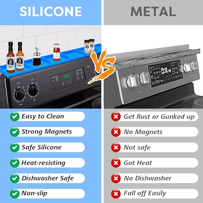 Hydream Stove Top for Shelf Silicone,30 Inch Magnetic Over the Stove Spice Rack of Shelf,Kitchen Organizer Magnet Above Stovetop Flat Back of Storage Suctioned-Blue