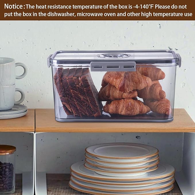 Gifhomfix Bread Box Bread Boxes for Kitchen Counter Airtight, Time Recording Bread Storage Container with Lid, Bread Keeper for Homemade Bread, Toast, Bagel, Donut and Cookies, Grey