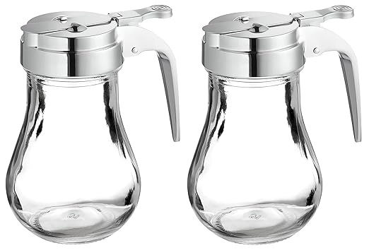 OCS Parts Syrup Dispenser with Lid and Dispensing Thumb Lever | Commercial Grade Liquid Dispensers for Home and Commercial Kitchens (2, 6 OZ)