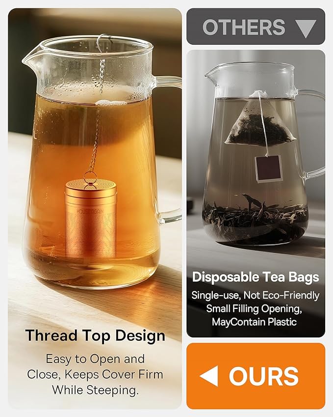 House Again Tea Strainers for Loose Tea, Extra Fine Mesh Tea Infuser, Updated Slim Threaded Lid & 304 Stainless Steel, Tea Ball Filter Bags Diffusers, Loose Leaf Tea Steeper for Brew Spices