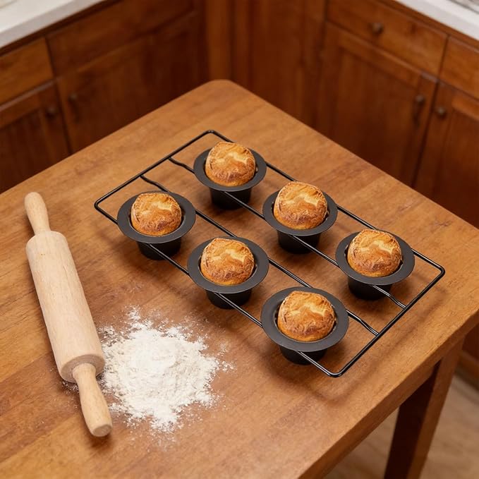 GLOGLOW 6 Cup Popover Pans, Deep Non Stick Sturdy Heavyweight Carbon Steel Bakeware Easy to Popover Pan for Pudding Muffins Popovers Baking