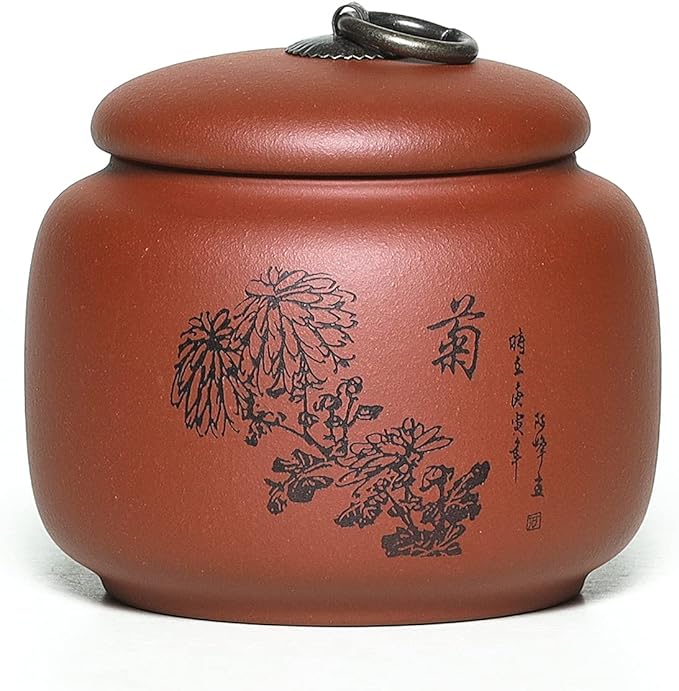 Yixing Clay Jar 17.5 Oz,Zisha Loose Leaf Tea Storage Canister Pot,Keep Bulk Tea Tidy and Fresh