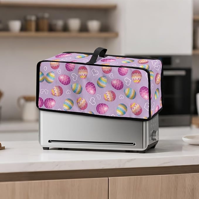 Easter Eggs Toaster Cover 2 Slice Long Slot Pink Toaster Cover with Top Handle Small Appliance Protector Lightweight Dust Protection Bread Kitchen Appliance Covers for Festival