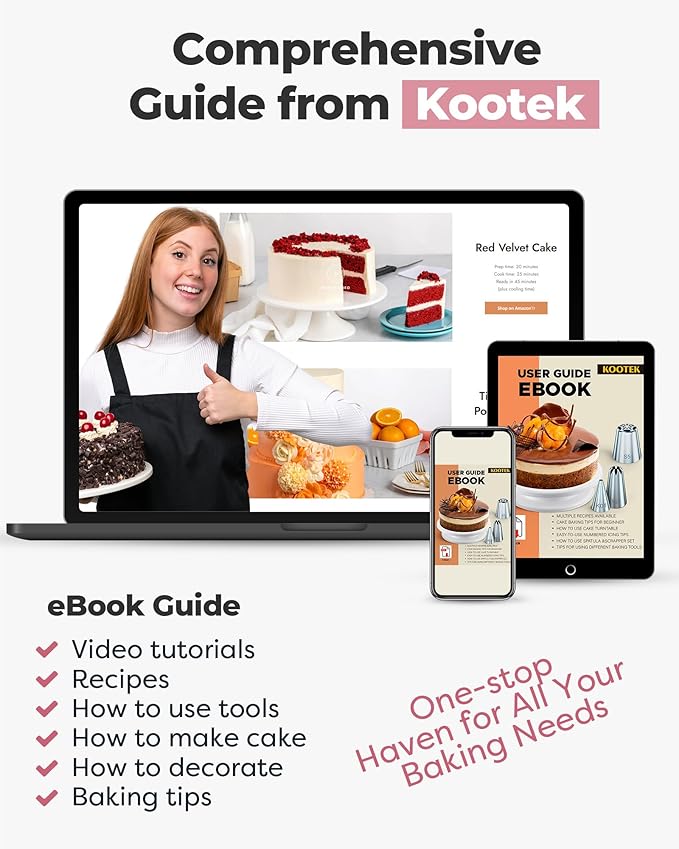 Kootek Cake Decorating Kit Baking Supplies Set Cake Turntable with 2 Frosting Straight Angled Spatula 3 Icing Smoother Scrapers Baking Accessories Tools for Beginners and Pros, Mother's Day, Pink