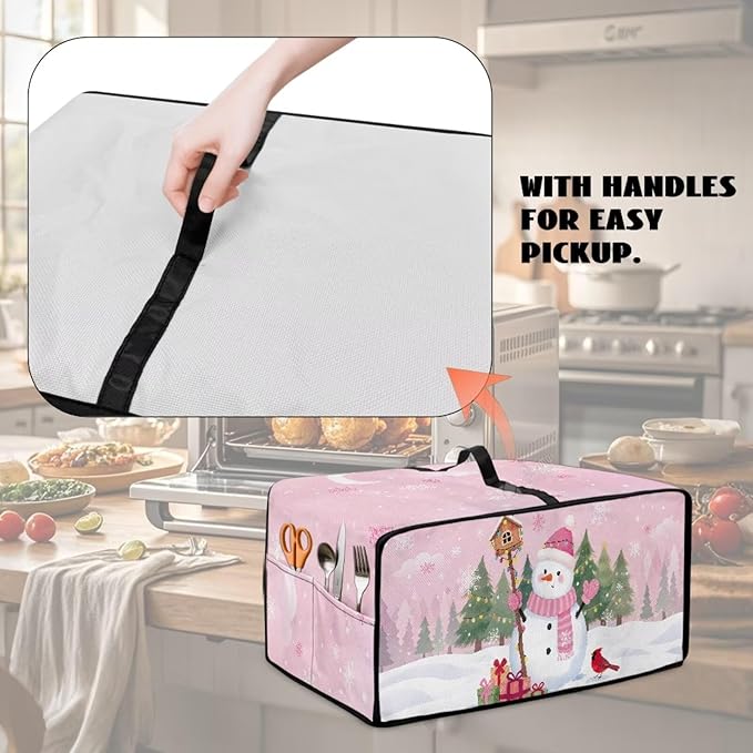 Air Fryer Toaster Oven Dust Cover Washable Convection Oven Cover Stylish Kitchen Appliance Protector Decorations Countertop Accessories, L, Snowman Northern Cardinal Pink