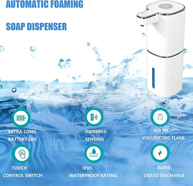 Automatic Soap Dispenser Liquid Touchless,Wall USB Rechargeable 4-Level Adjustable,Large Capacity 14.2oz/420mL Smart Hand Soap Dispenser for Kitchen Bathroom Kids Family