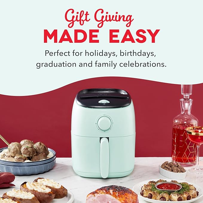Dash Tasti-Crisp™ Air Fryer - AirCrisp® Technology - Compact Design with Adjustable Temperature Control - Nonstick Fry Basket & Auto Shut-Off Feature - 2.6 Quarts - Teal