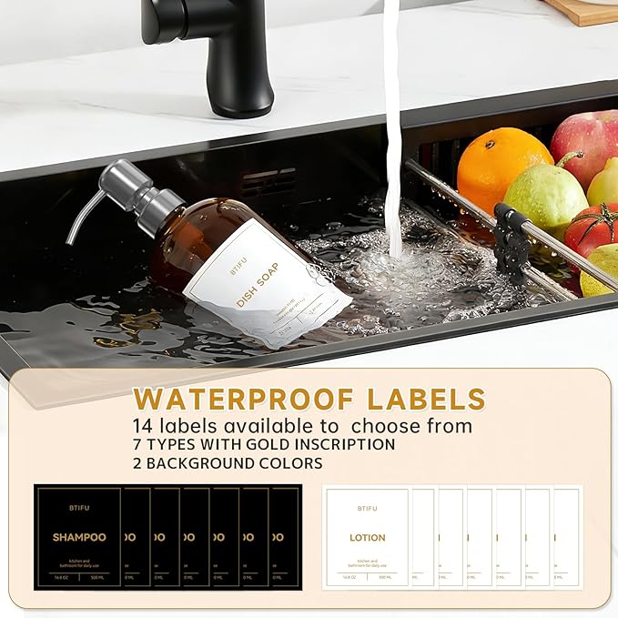 Kitchen Soap Dispenser Set – 16.8oz/500ml Glass Hand and Dish Soap Dispenser with Stainless Steel Pumps & Non-Slip Silicone Base, Luxury Countertop Decor for Home, Airbnb, Spa (Amber & Silver)