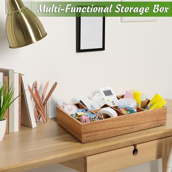 DRASTAR Acacia Wooden Tea Bag Organizer with 8 Slots, Sugar Packet Holder and Tea Bag Caddy Box for Countertop