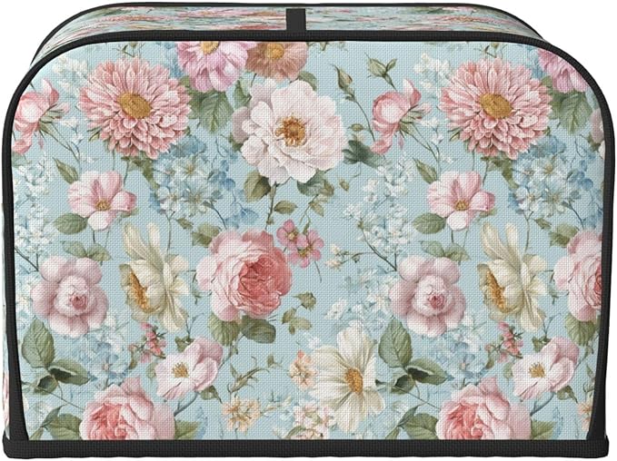 Toaster Cover 4 Slice Flower Vintage Peony Floral Kitchen Small Appliance Covers with Pockets Dust and Fingerprint Protection
