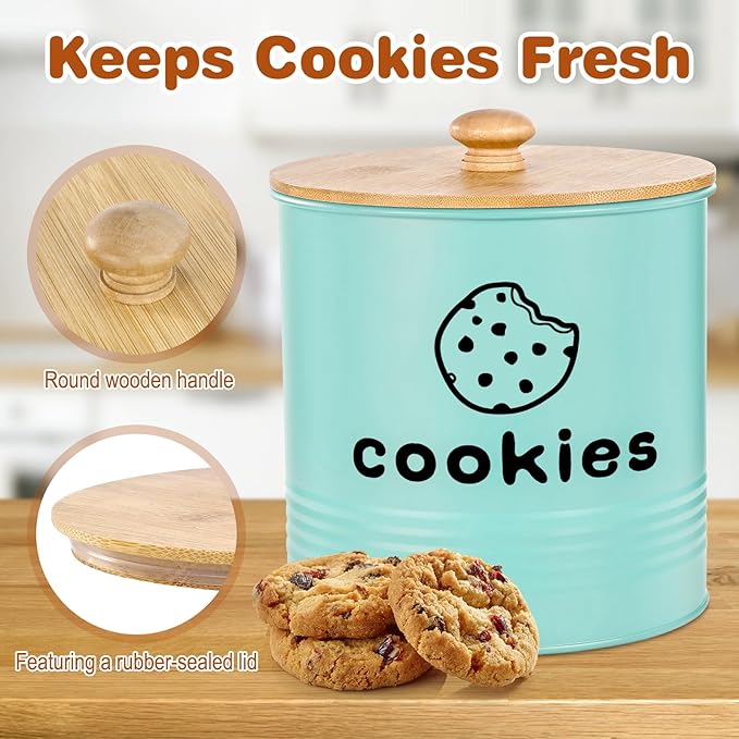 Blue Cookie Jars with Lids Airtight, 1.5 Gallons Cookie Tins, Large Cookie Jar for Kitchen Counter Decorative for Farmhouse, Christmas, and Gift Giving Cookie Storage Containers