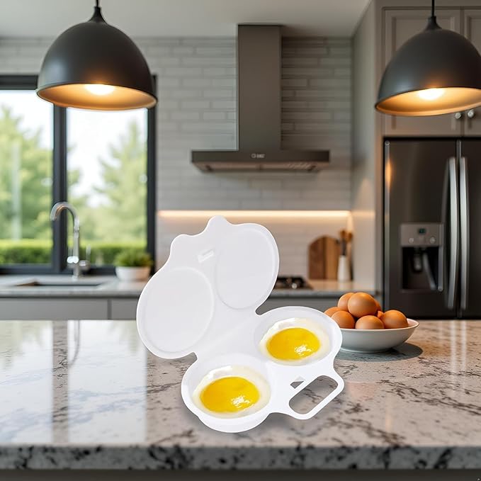 2Pcs White Egg Poacher, Microwave Egg Boiler Poacher, 2 Cavity Nonstick Poached Egg Maker With Lid, Egg Poacher Microwave Egg Cooker, Double Drain Poached Egg Cups Cookware（13 * 5cm）