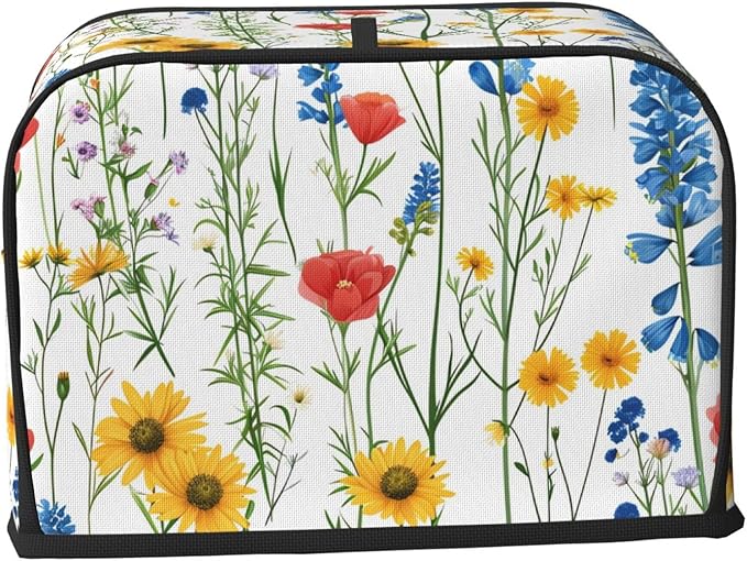 Summer Wildflower Toaster Cover 2 Slice, Cute Rural Bread Machine Cover, Washable Dust-Proof Cover for Kitchen Small Appliance Cover,with Top Handle