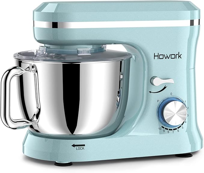 Stand Mixer Electric, 10+p Speeds With 6.5QT Stainless Steel Bowl,Dough Hook, Wire Whip & Beater,for Most Home Cooks(Blue)