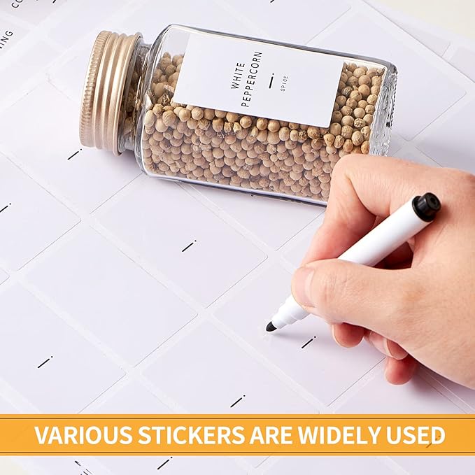 48 Pcs Spice Jars with Label- Glass Spice Jars with Gold Metal Caps,Shaker Lids, Funnel, Chalk Pen,Skiileor 4oz Seasoning Containers Bottles for Spice Rack, Cabinet, Drawer