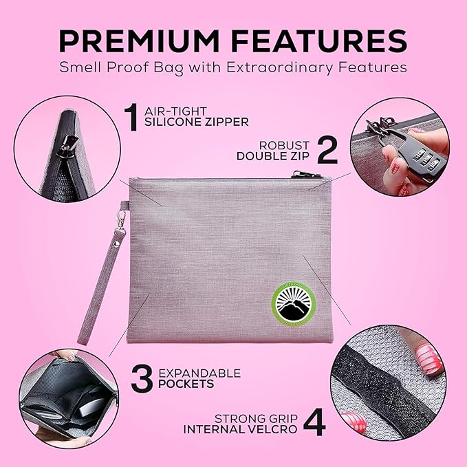 Large and Small Smell Proof Bag Combo, Smell Proof Container, Dog Tested Odor resistant Bag, Best Zipper Odor sealing Pouch Herbs, coffee & Travel Medicine Bag, Scent resistent Containers