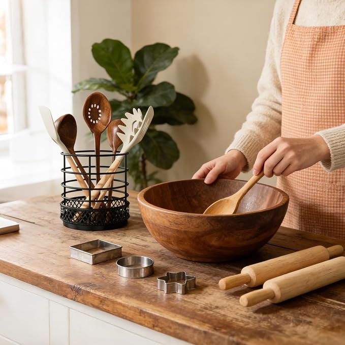 Metal Kitchen Utensil Holder for Kitchen Counter-5.43 x 5.98 inch, Black Utensil Crock for Spatula, Spoon, Fork & Knife, Rustproof Organizer