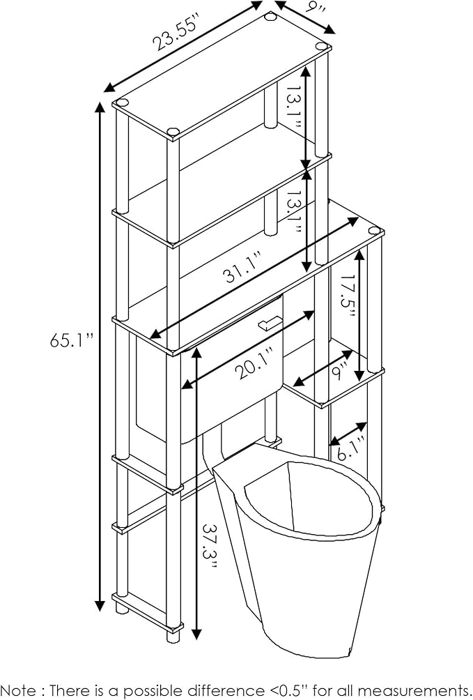 Furinno Turn-N-Tube Over The Toilet Storage, 5 Shelves Bathroom Organizer Space Saver Rack, French Oak Grey/Black