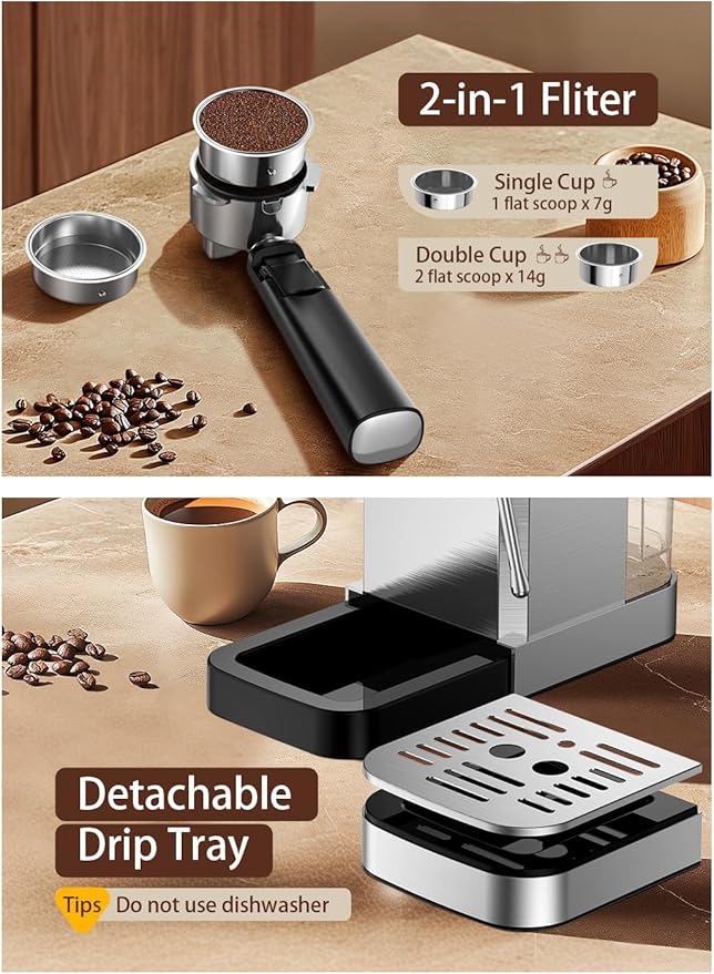 KEENSTAR Espresso Machine 20 Bar Coffe Maker with Rapid Cold Brew, Compact Espresso Maker for Hot and Cold Cappuccino, Latte, Stainless Steel Coffee Machines with 1200ml Removable Water Tank