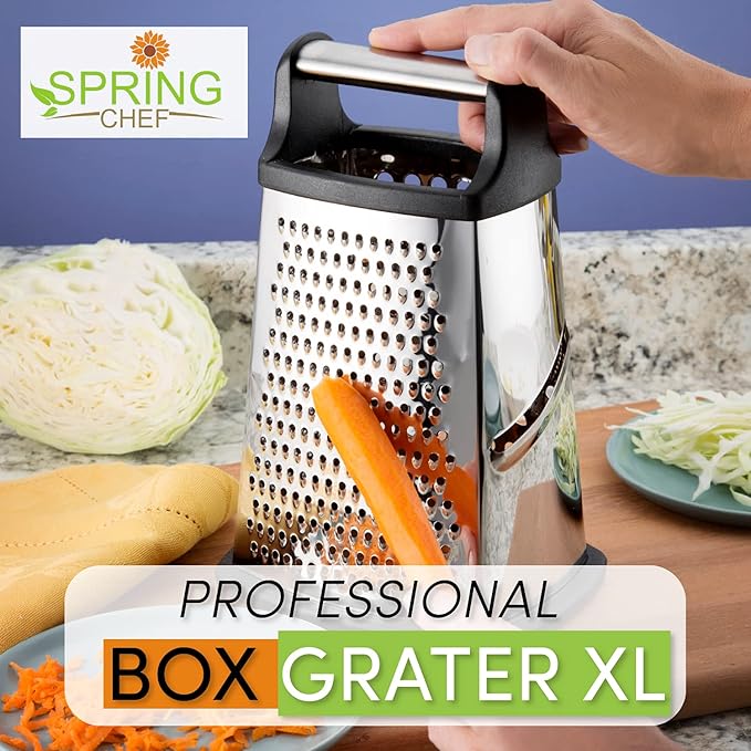 Spring Chef Swivel Vegetable Peeler & Y Peeler with Sharp Stainless Steel Blades & Professional XL Cheese Box Grater - 3 Product Bundle - Black