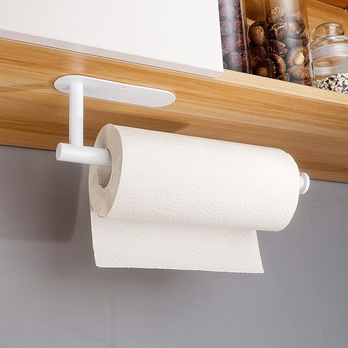 Paper Towel Holders,Paper Towels Rolls - for Kitchen,Paper Towels Bulk- Self-Adhesive Under Cabinet,Both Available in Adhesive and Screws,Stainless Steel Paper Towel Holder(White)