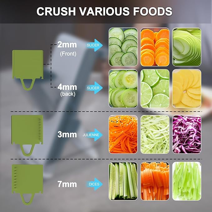 Mandoline Slicer Safe Multifunctional Dicer Adjustable Commercial Slicer Machine Stainless Steel Chopper (Deep Light Green)
