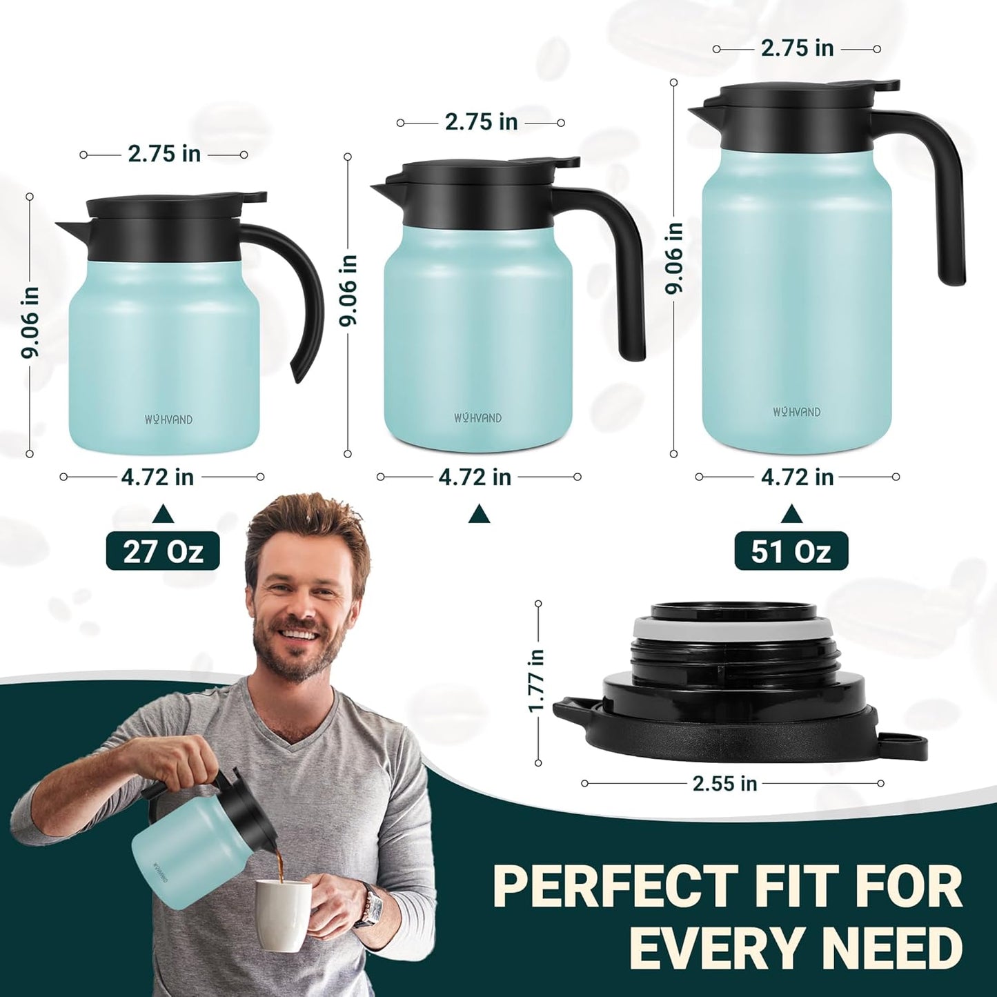 51Oz Thermal Coffee Carafes For Keeping Hot/Cold, Stainless Steel Coffee Carafe, Dustproof Insulated Water Carafe for Party/Home,Blue