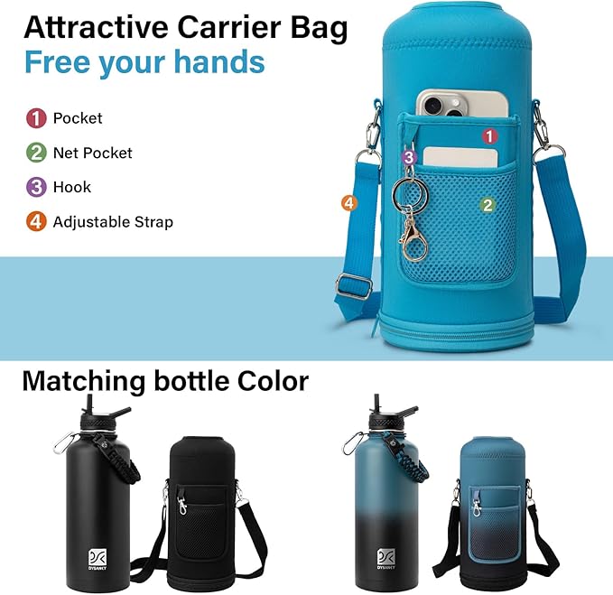 DYSANKY Insulated Water Bottle | Thickened Stainless Steel for Gym and Hiking with Straw, Carrier Bag, Handle Strap | BPA-Free 87 oz