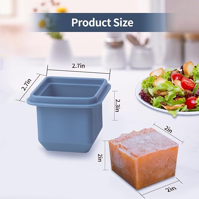 1/2 Cup Silicone Freezer Tray With Lid - Silicone Freezer Molds 4-Pack For meal prep & freezing of various sauces and other dishes, makes 4 perfect 1/2 cup portions cubes (Blue 4 Pack)