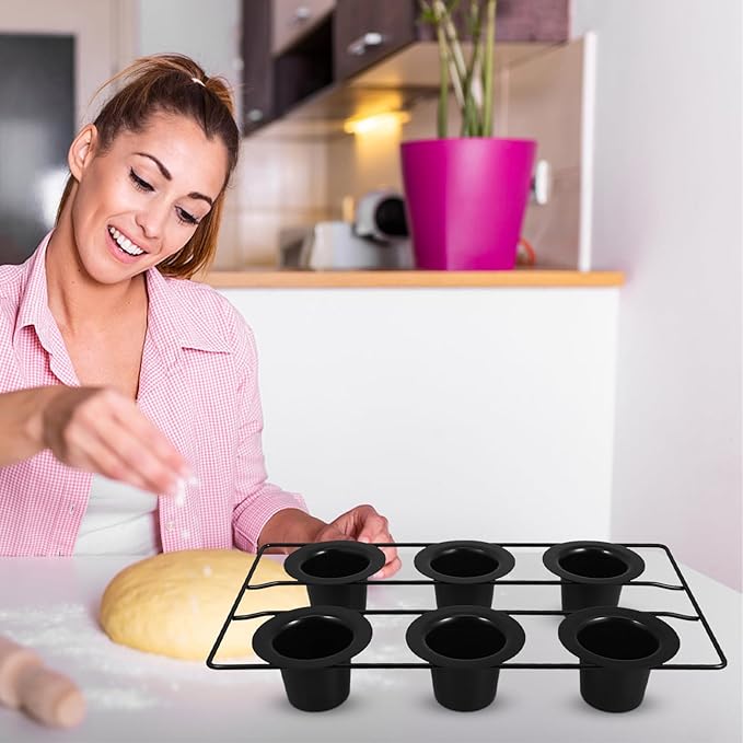 Nonstick Carbon Steel Muffin Baking Set 6-cup Thickened Black Coating Popover and Cupcake Pan Oven Bakeware for Home Baking