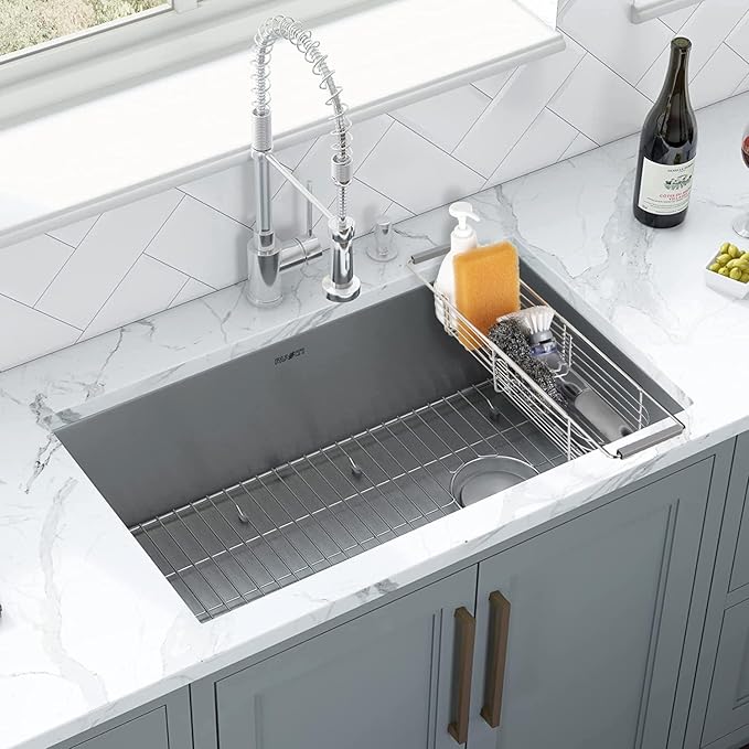 YQh Retractable Sink Drain Rack, 304stainless Steel Expandable Sink Storage Rack, Adjustabl Kitchen Sponge Drying Rack, soap Rack, Breathable Drainage (Adjustable Length 14in-18in)
