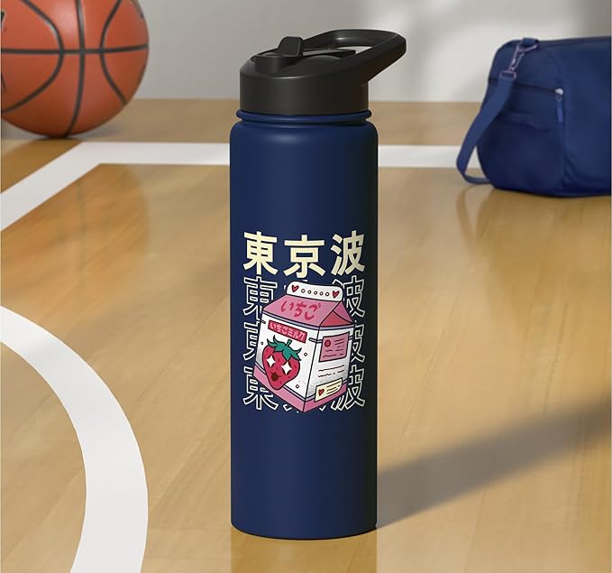 Japanese Strawberry Milk Carton Kawaii Aesthetic Anime Stainless Steel Insulated Water Bottle