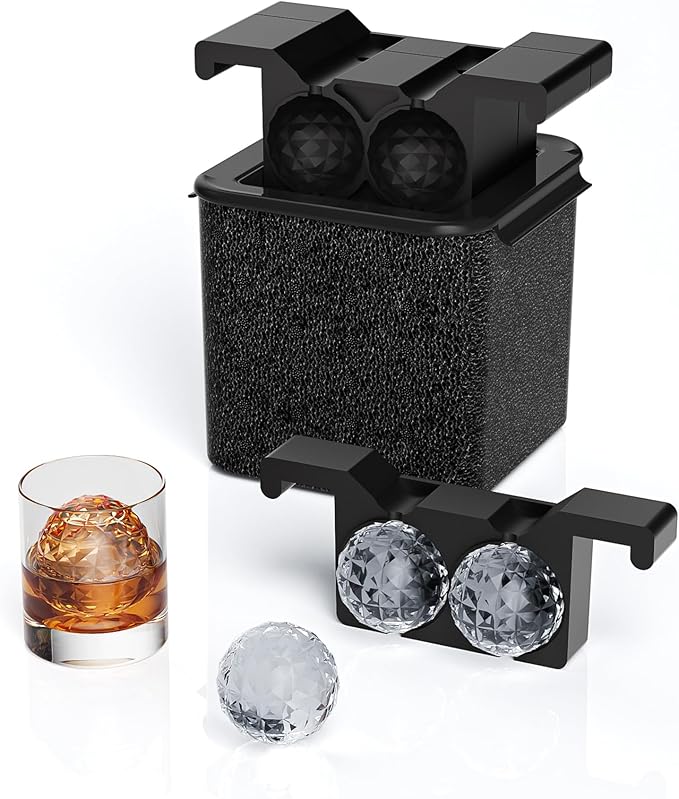 Bangp Clear Ice Ball Maker Mold,Crystal-clear Ice Cube Maker,4 Distinctive 2.4" Sphere Ice Cubes for Cocktails and Drinks,Fun Shapes Ice Ball Mold,Whiskey Gifts for Men