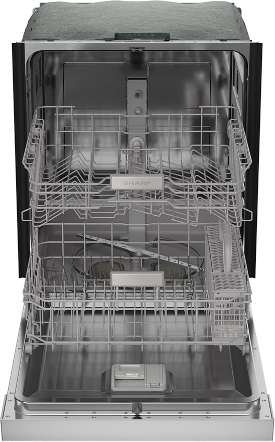 Sharp SDW6504MS Stainless Steel Dishwasher, 24-inch Pocket Handle, 52 dB, Hybrid Tub, 12 Place Settings, 5 Cycles, Heated Dry