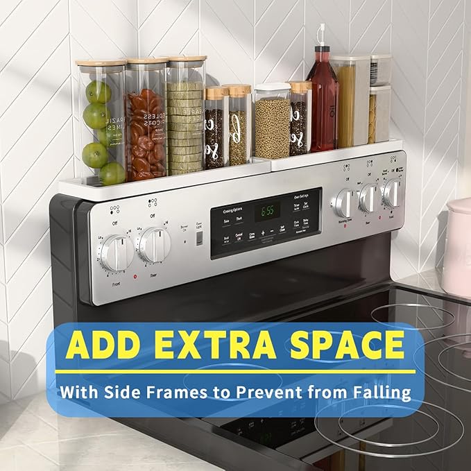 PEKER Magnetic Stove Top Shelf for 30" Stoves, Over Oven Shelf Above with Bamboo Spice Rack Organizer, Heat-Resistant, Space-Saving Solution for Kitchen Storage