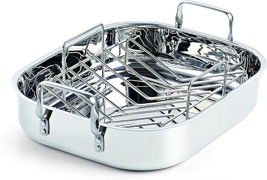 Cooks Standard Stainless Steel Roaster Pan with V-Shaped Rack, Inner 16-Inch x 13-Inch; Edge 17-Inch x 14-Inch; Turkey Roasting Pan Bakeware for Oven, Rectangular