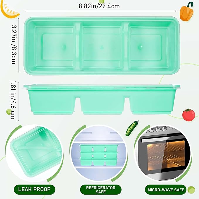 Hushee 50 Pack 17 oz Small Meal Prep Containers with 3 Compartments Snack Containers with Lid Disposable Plastic Bento Box Travel Lunch Food Boxes Stackable for Office Picnic (Green)