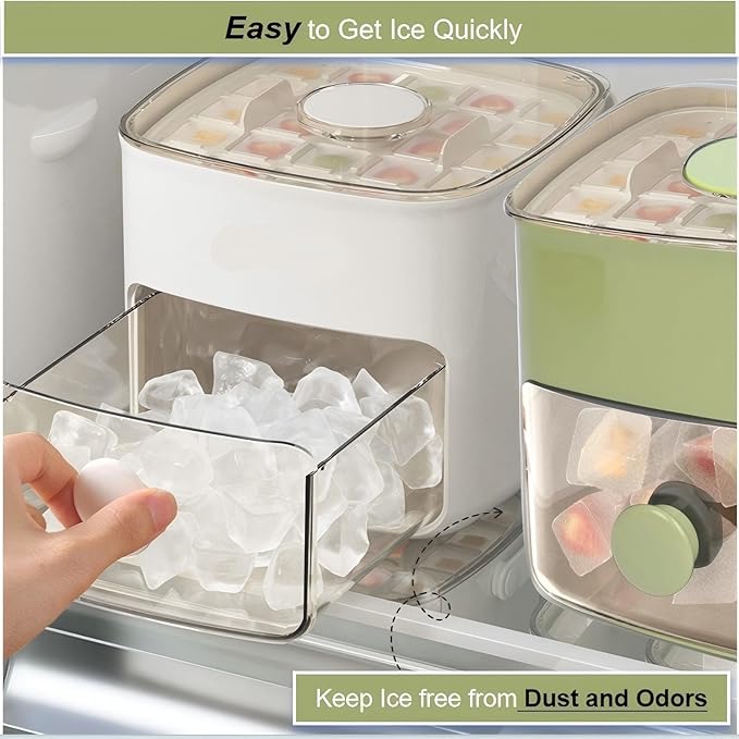 2 Pcs Ice Cube Tray with Lid & Bin