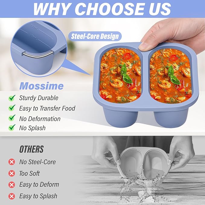 Mossime Silicone Soup Freezer Molds: 1 Cup Silicone Freezer Trays with Lid - 6 Packs Easy Release Soup Freezer Containers - 250ml 125ml Portion Large Cubes for Ice Soup (6, Blue/Purple)
