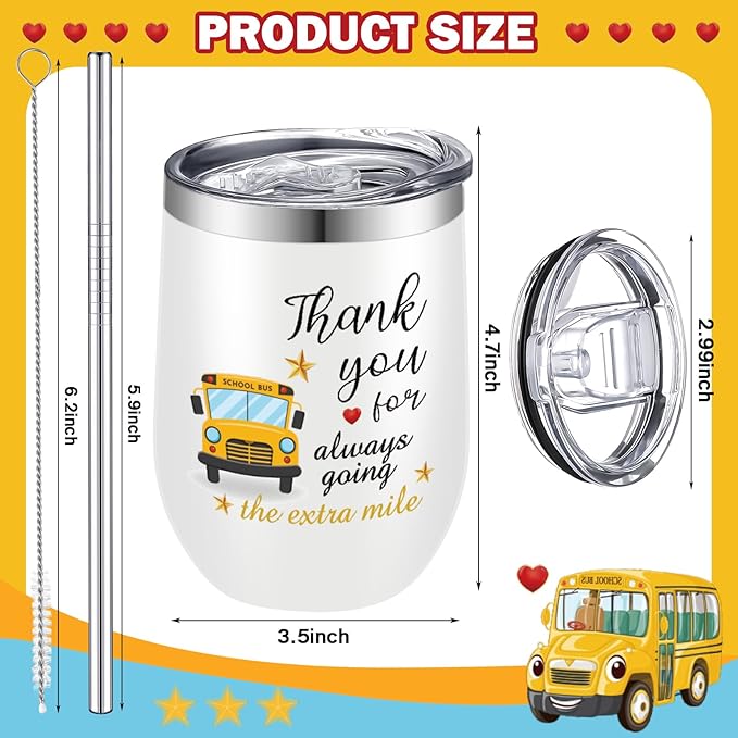 Layhit 6 Pcs School Bus Driver Appreciation Gift Cups Bulk Graduation Gifts for Bus Driver Tumblers 12 oz Stainless Steel with Lids and Straw Back to School Drivers Appreciation Gifts