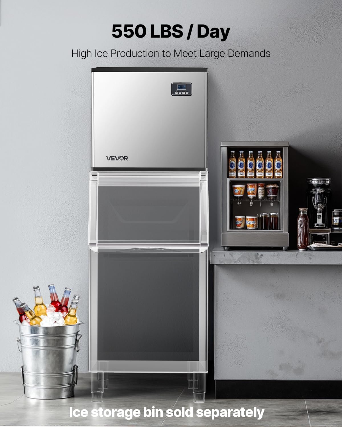 VEVOR Commercial Ice Maker Machine - Head, 550 Lbs/Day Stainless Steel Ice Machine with Self-Cleaning, Scheduled Ice-Making, Adjustable Thickness, Ideal for Restaurant Bar Cafe Hotel - Head Only