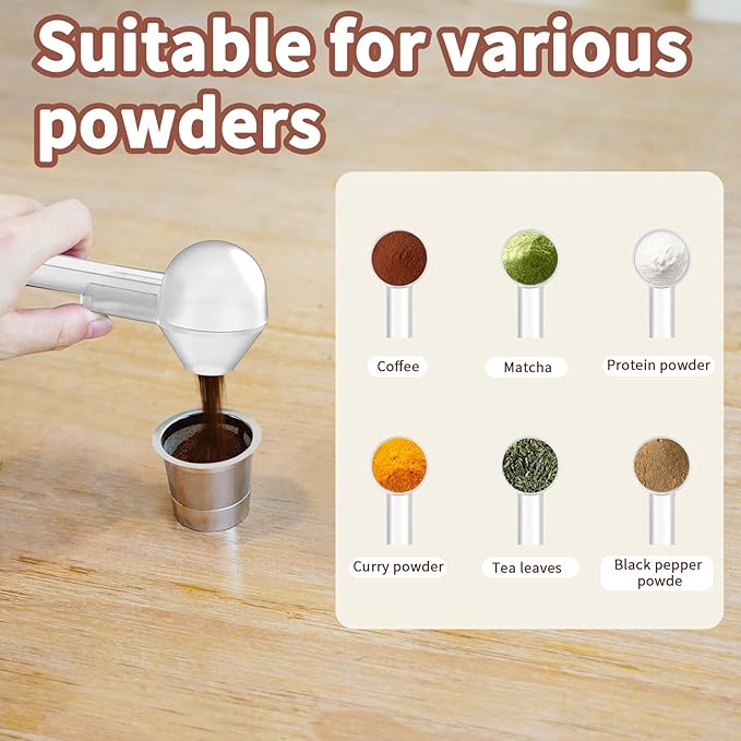 Coffee Scoop with Funnel for Ground Coffee, Protein Powder & Tea, for Reusable K Cup Refiller, 2TBSP Mess-Free, Funnel Design Prevents Spills (Translucent White, 2-Pack)