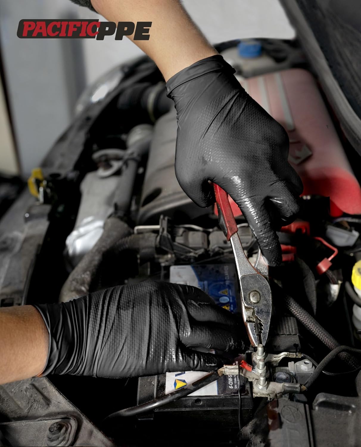 PACIFIC PPE 8 Mil Heavy Duty Black Nitrile Gloves, Food Safe, Latex Free, Mechanic, Fully-Diamond Textured Grip Industrial Disposable Gloves, Medium