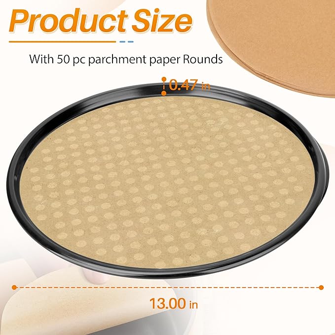 13 Inch Pizza Pan with Baking Pape - for Breville Oven Replacement Parts Perforated Round Pizza Tray, Compatible with Breville Smart Oven BOV800 and BOV845（Black）