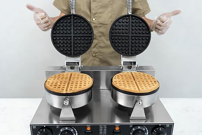 110V 2600W Commercial Double Waffle Maker,Non-Stick Commercial Waffle Baker,Stainless Steel Belgian Waffle Iron for Restaurant Party Food Stall, Bakery Snack Bar Family