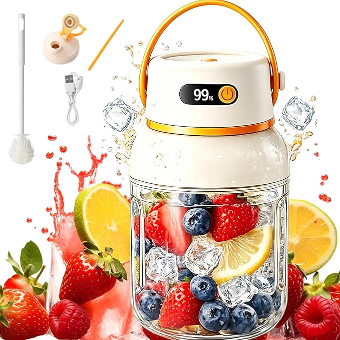 Portable Electric Juicer Cup with Zero Cord Hassle, Leakproof USB-C Rechargeable with Dual Lid Design, Personal Portable Juicer Blender for Gym, Office, Travel and Outdoors (1200ml/40.58oz)