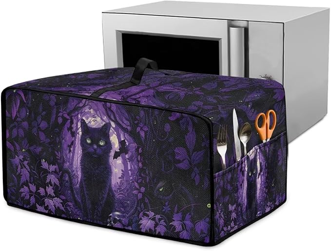 Countertop Convection Oven Cover Decorative and Protective Air Fryer Toaster Oven Dust Cover for Home Kitchen Indoor Decor, S, Black Cat Skull Bat Violet Forest Halloween