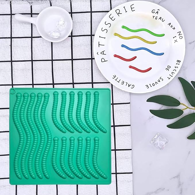 Gummy Candy Molds - 4Pcs Silicone Gummy Worm Molds wth 2pcs Dropper,Non-stick and Bpa Free for Mini Candy Chocolate Gummies Baking