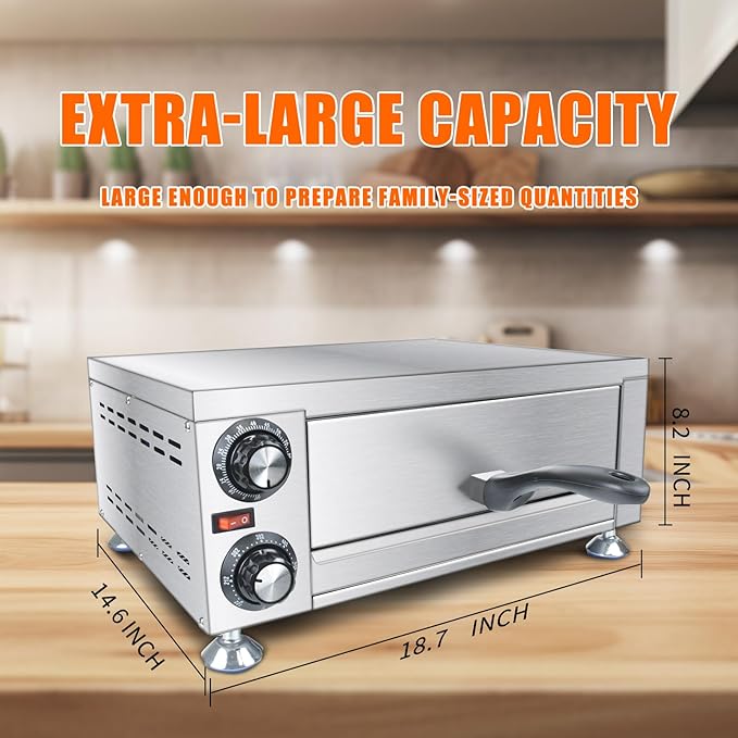 KOOTEN Electric Countertop Pizza Oven Indoor,12" Commercial Pizza Maker Machine,Stainless Steel Pizza Cooker for home Restaurant